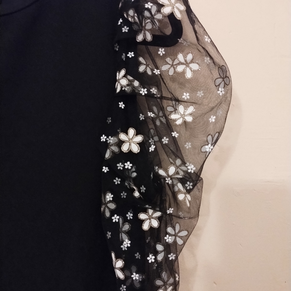 Shein Women's Elegant Black Dress with Sheer Floral Bubble Sleeves Size 12 - Picture 10 of 10